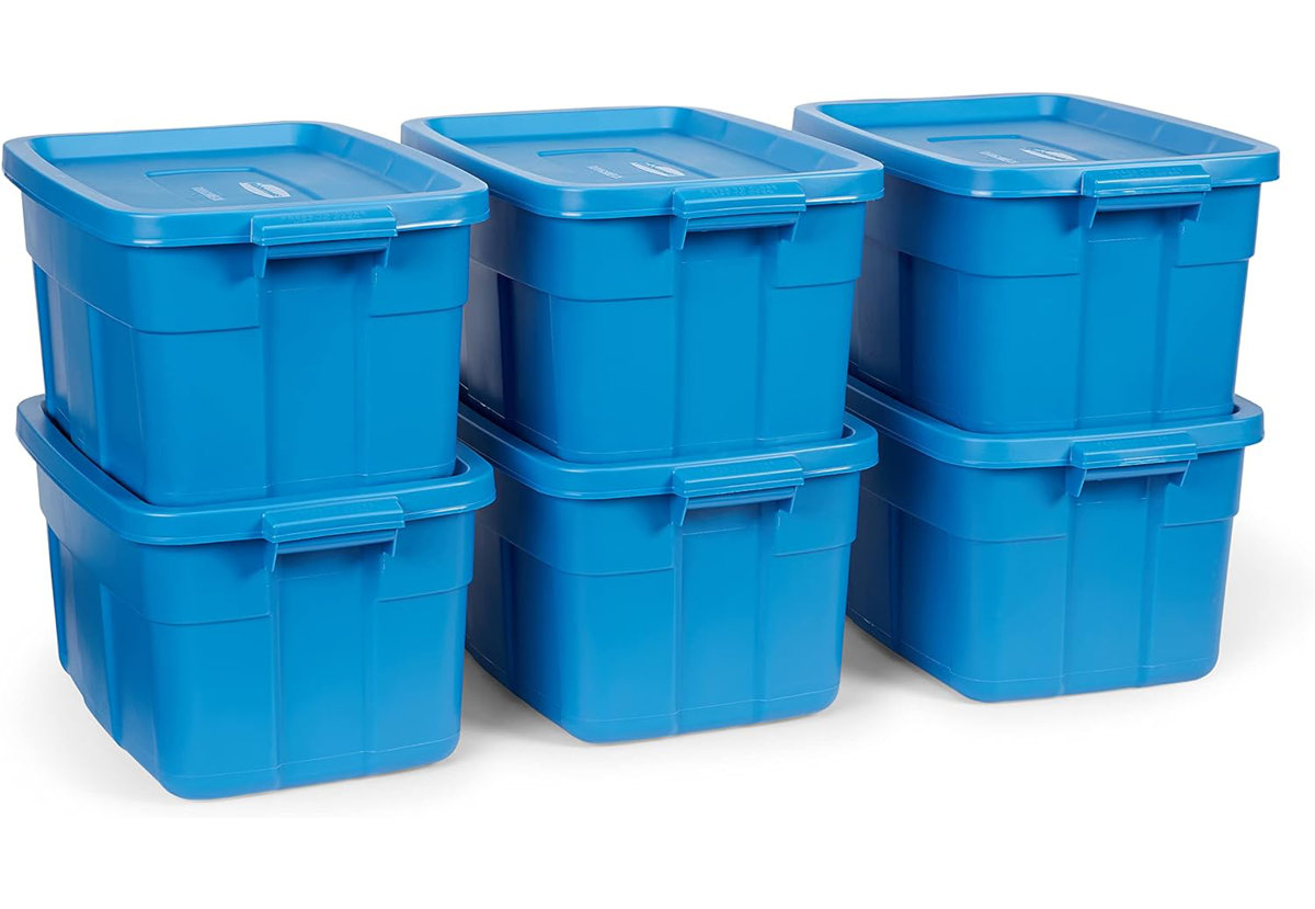Rubbermaid Roughneck Storage Totes, 10 Gallon, 6 Pack, Heritage Blue